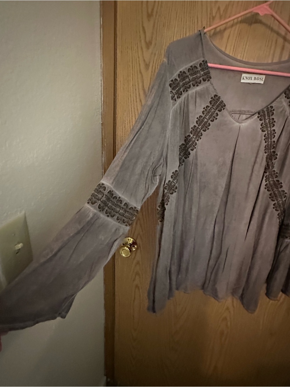 Knox Rose Gray Embroidered V-Neck Tunic - Picture 2 of 6